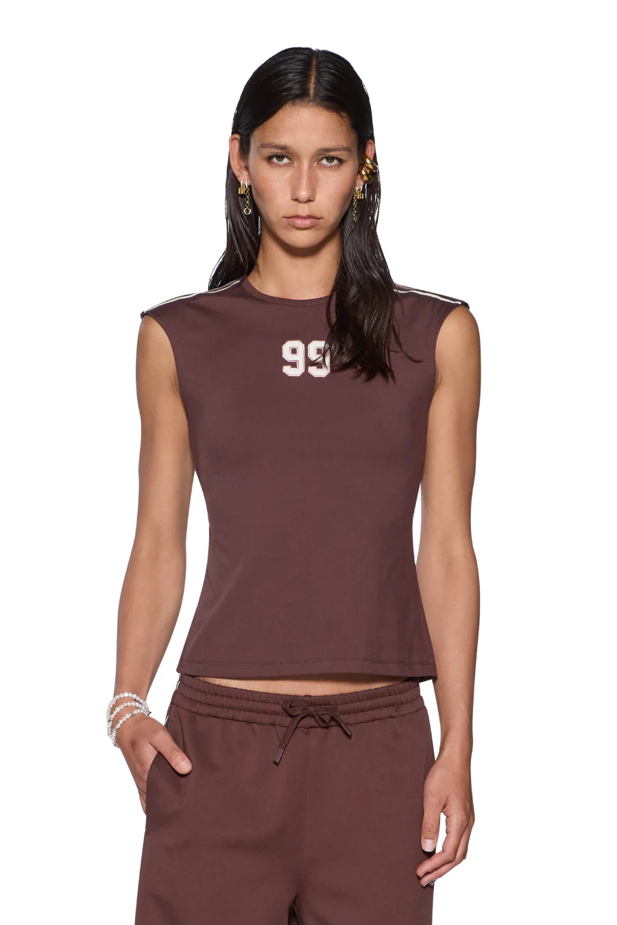 99 Slim Open Back Tee Mocha - Image 3