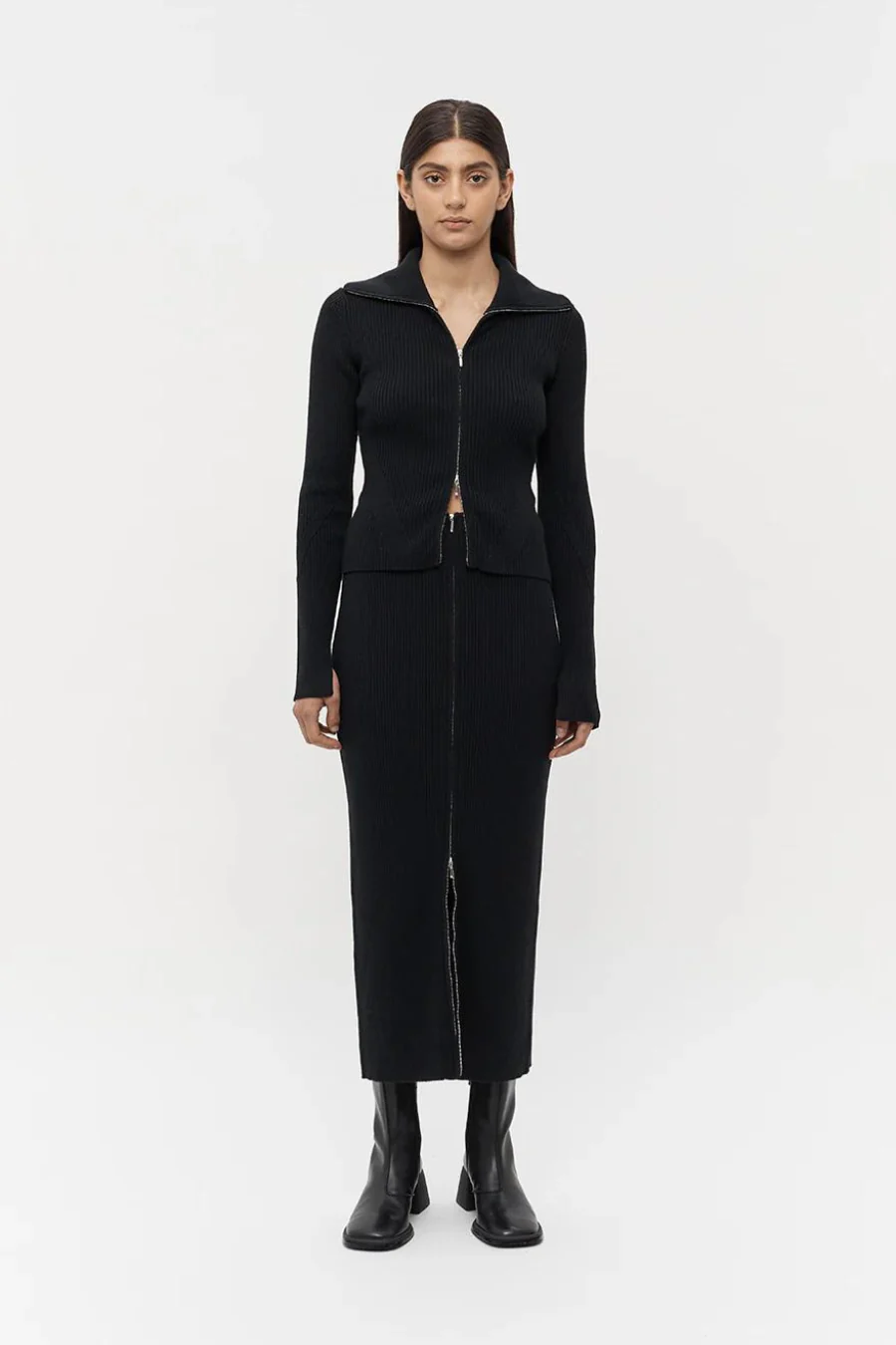 Ada Double End Zip Knit Black