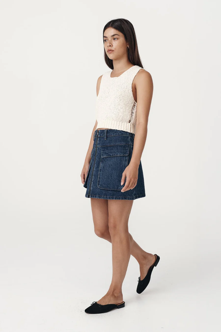 Alfred Zip Mini Skirt Washed Indigo - Image 3