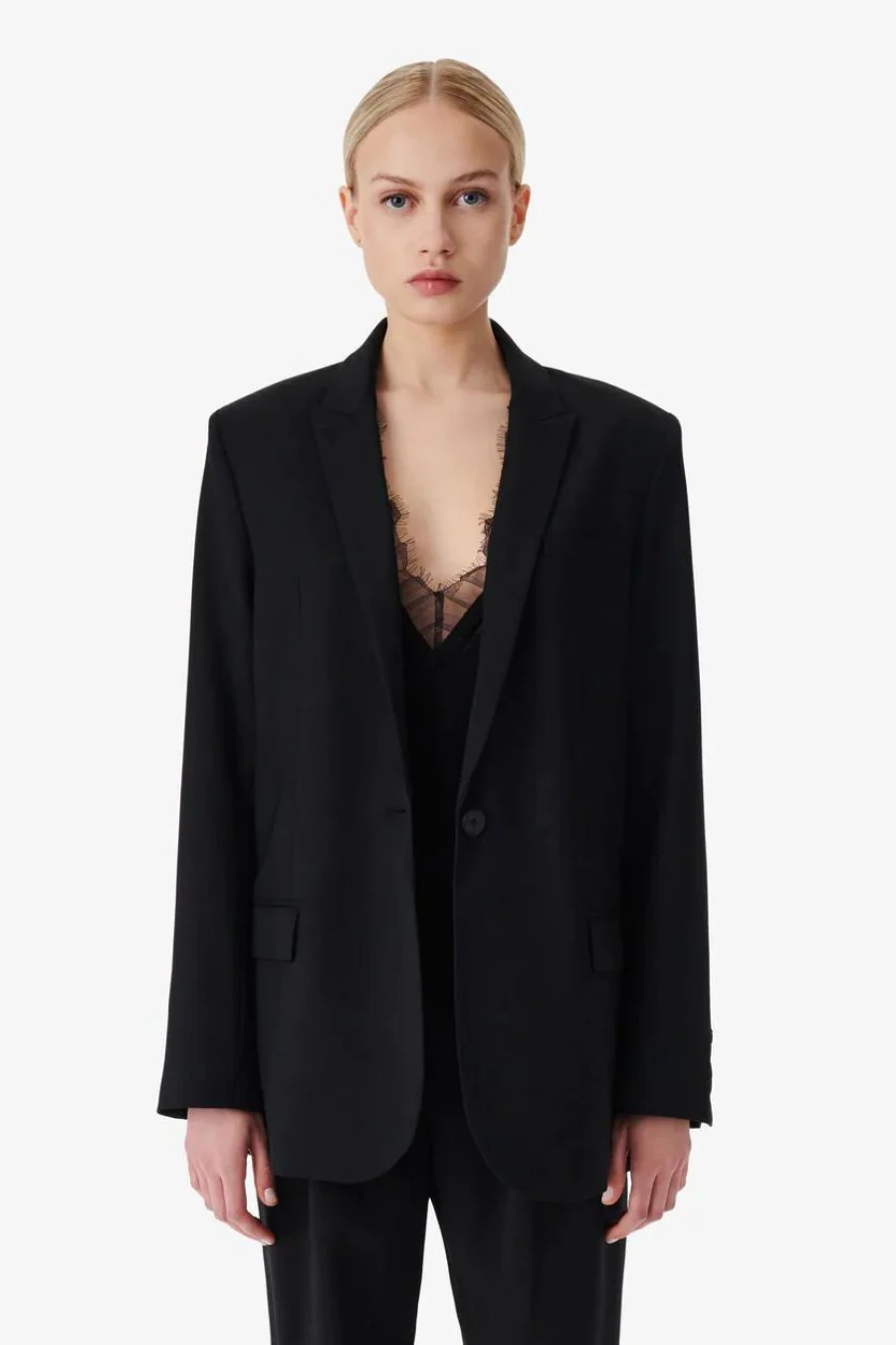 Allan Wool Blazer Jacket Black - Image 3