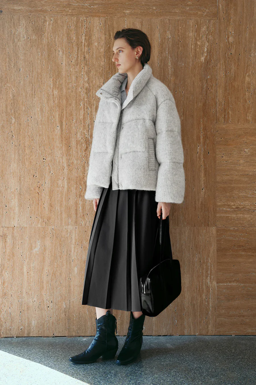 Alpaca Hair Goose Puffer Jacket Light Grey - Image 2