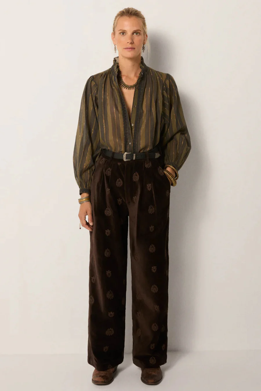 Anika Blouse Khaki Stripes