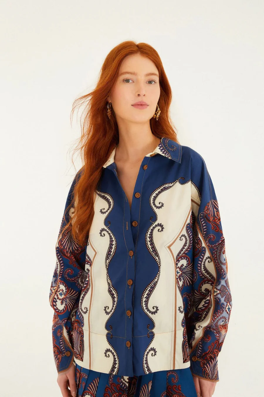 Arabesque Scarf Collared Organic Cotton Shirt Sand