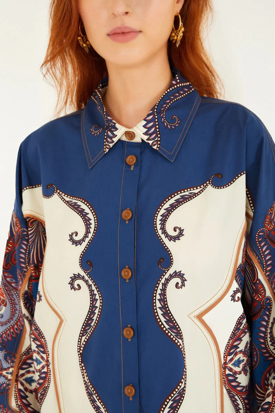 Arabesque Scarf Collared Organic Cotton Shirt Sand - Image 3
