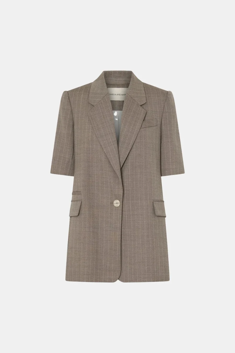 Arnelle Short Sleeve Blazer Natural Pinstripe - Image 3