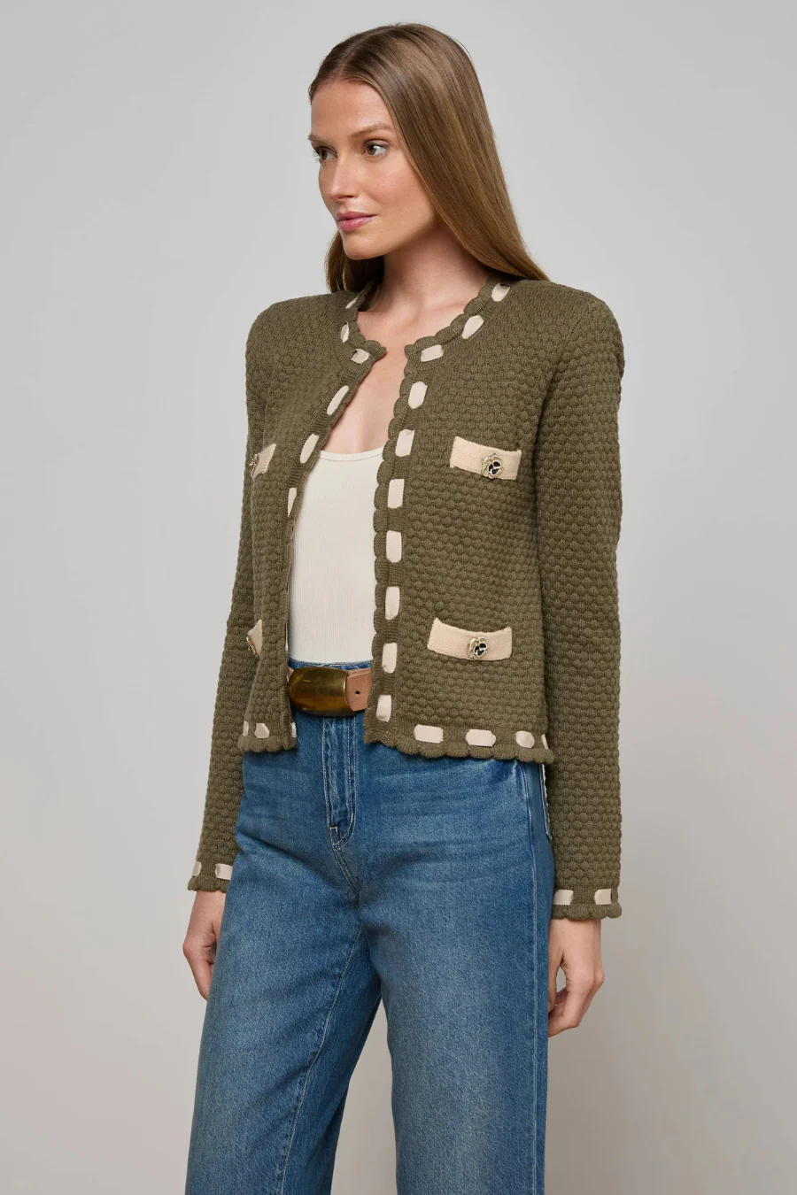 Astor Cardigan Army/Biscuit - Image 2