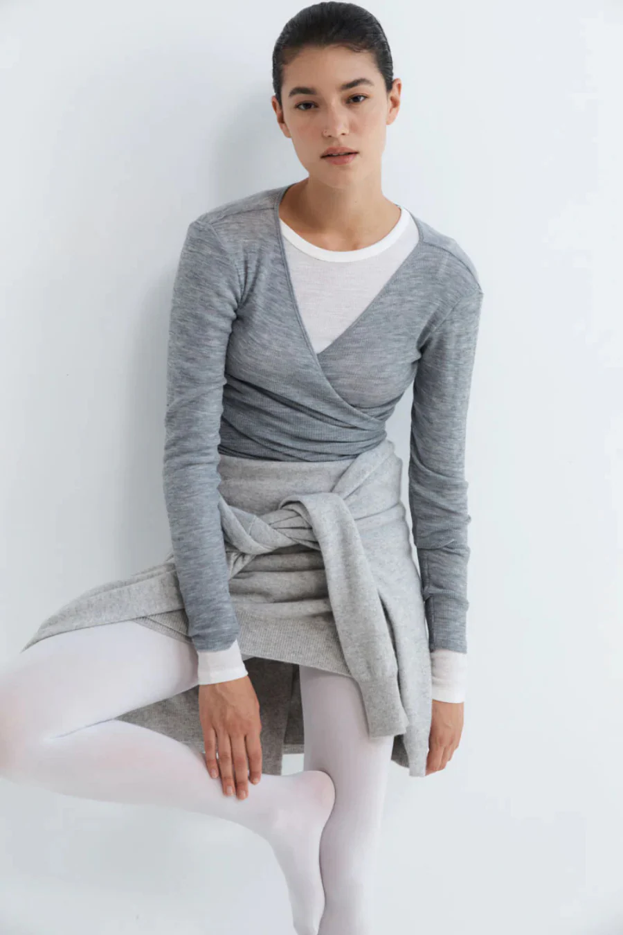 Baby Wool Wrap Top Grey Marle - Image 3