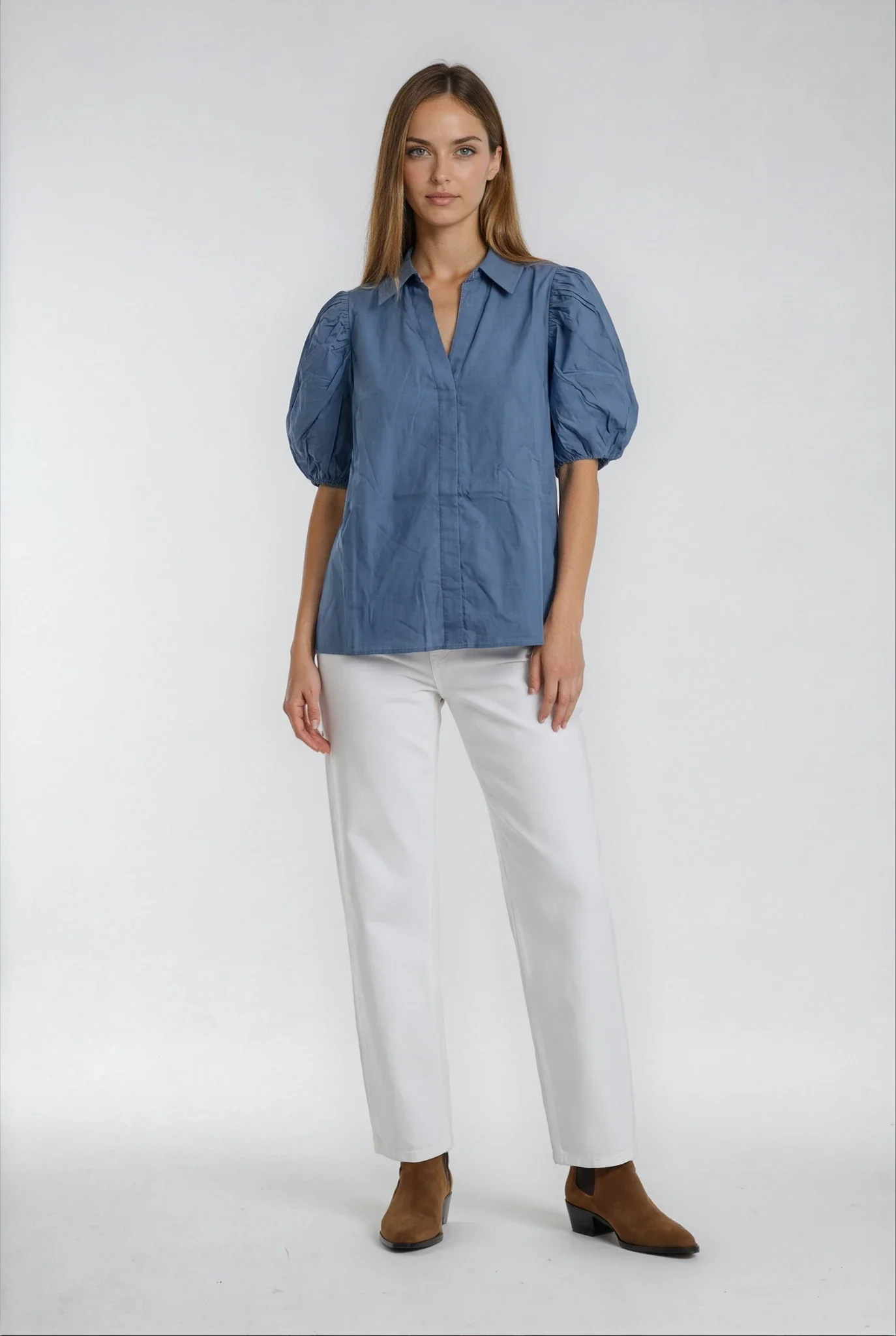 Bec Puff Sleeve Blouse Mid Blue - Image 3