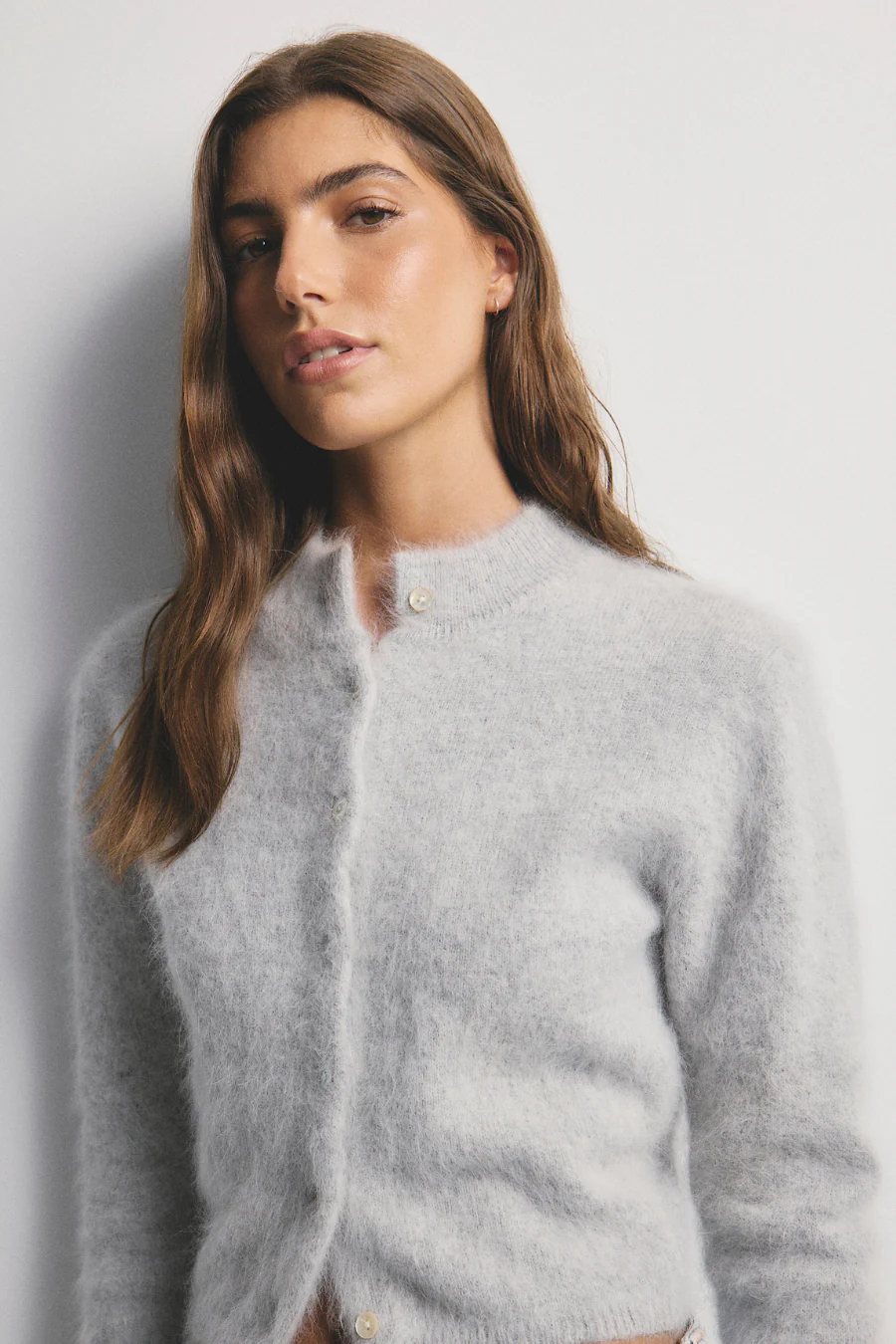 Bella Cashmere Cardigan Light Grey - Image 4