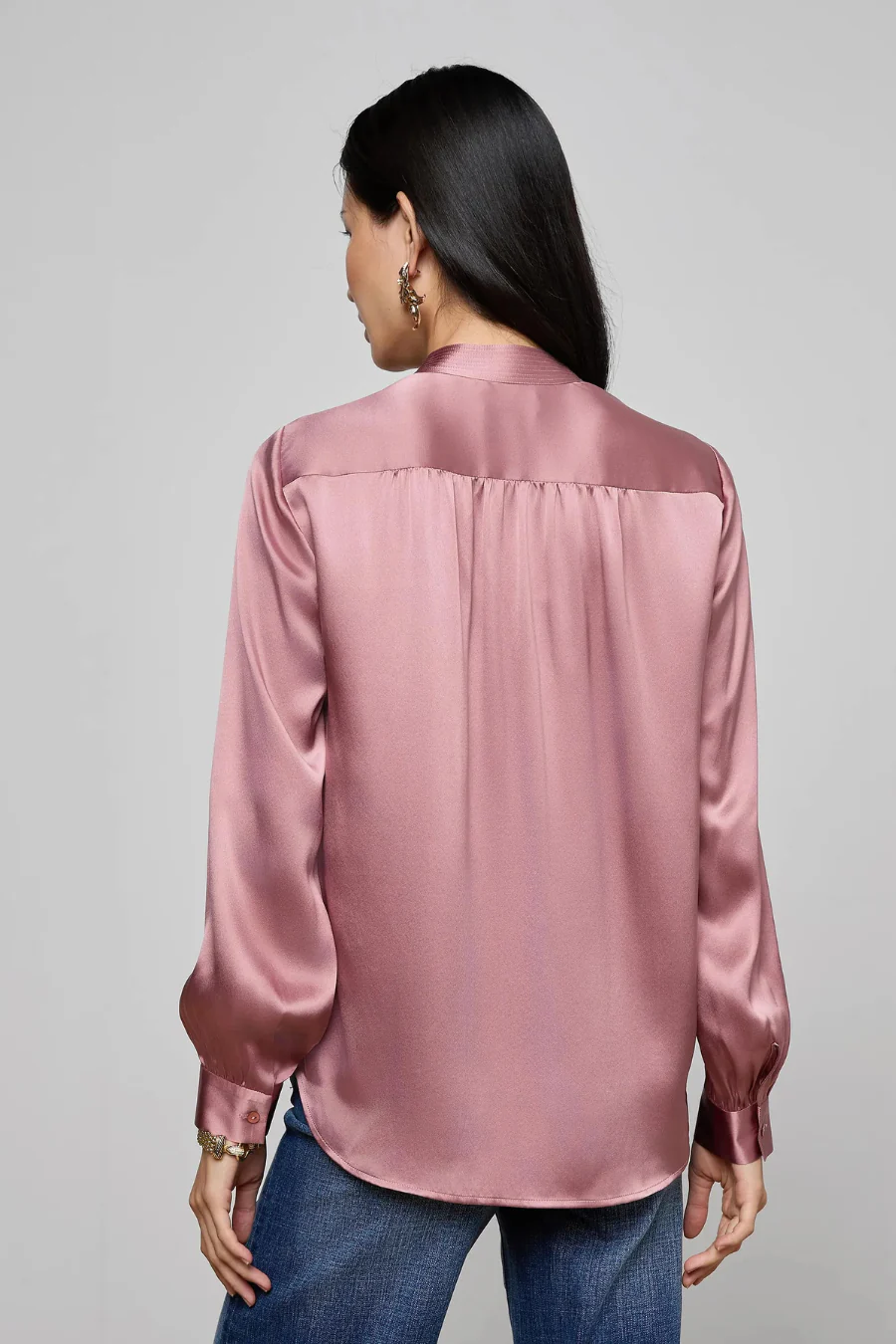 Bianca Band Collar Blouse Mauve Rose - Image 2