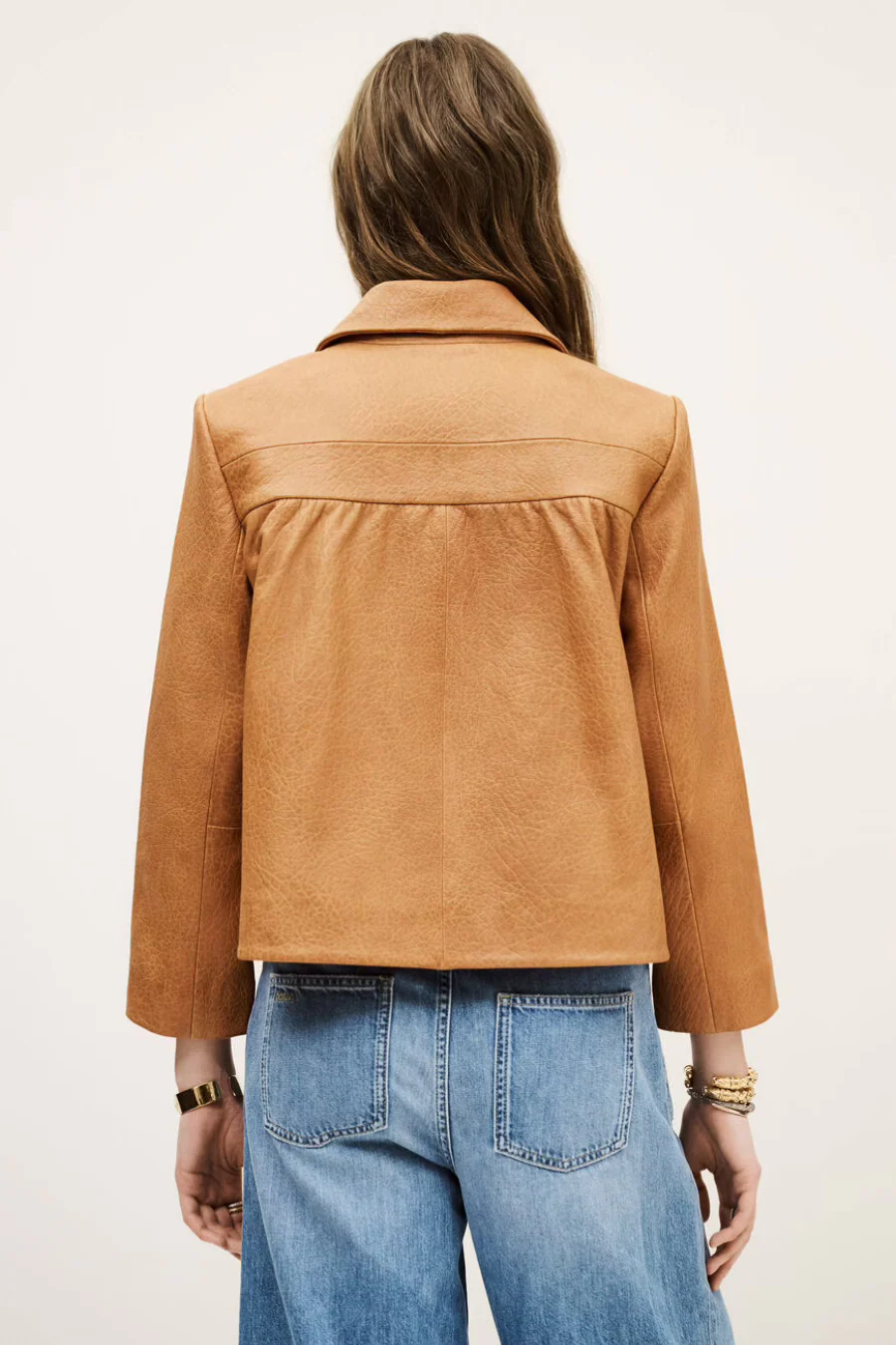 Bilos Cropped Leather Jacket Caramel - Image 3