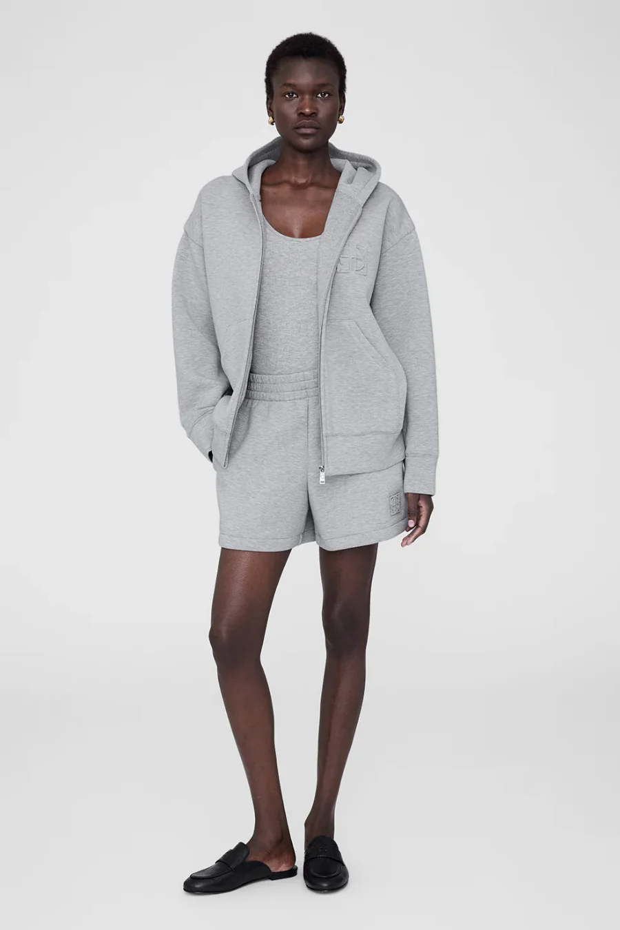 Bond Zip Up Hoodie Framed Monogram Heather Grey