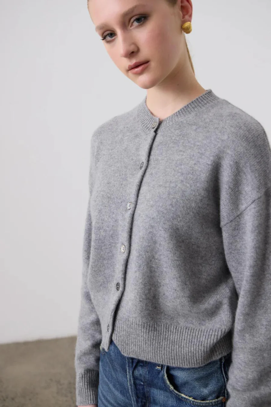 Boxy Cashmere Cardigan Grey Marle - Image 2