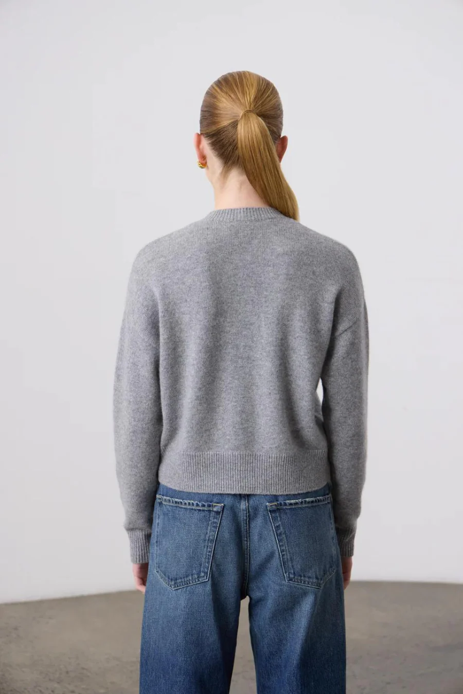 Boxy Cashmere Cardigan Grey Marle - Image 3