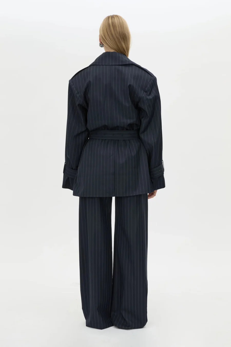 Brody Short Trench Coat French Navy Stripe - Image 2