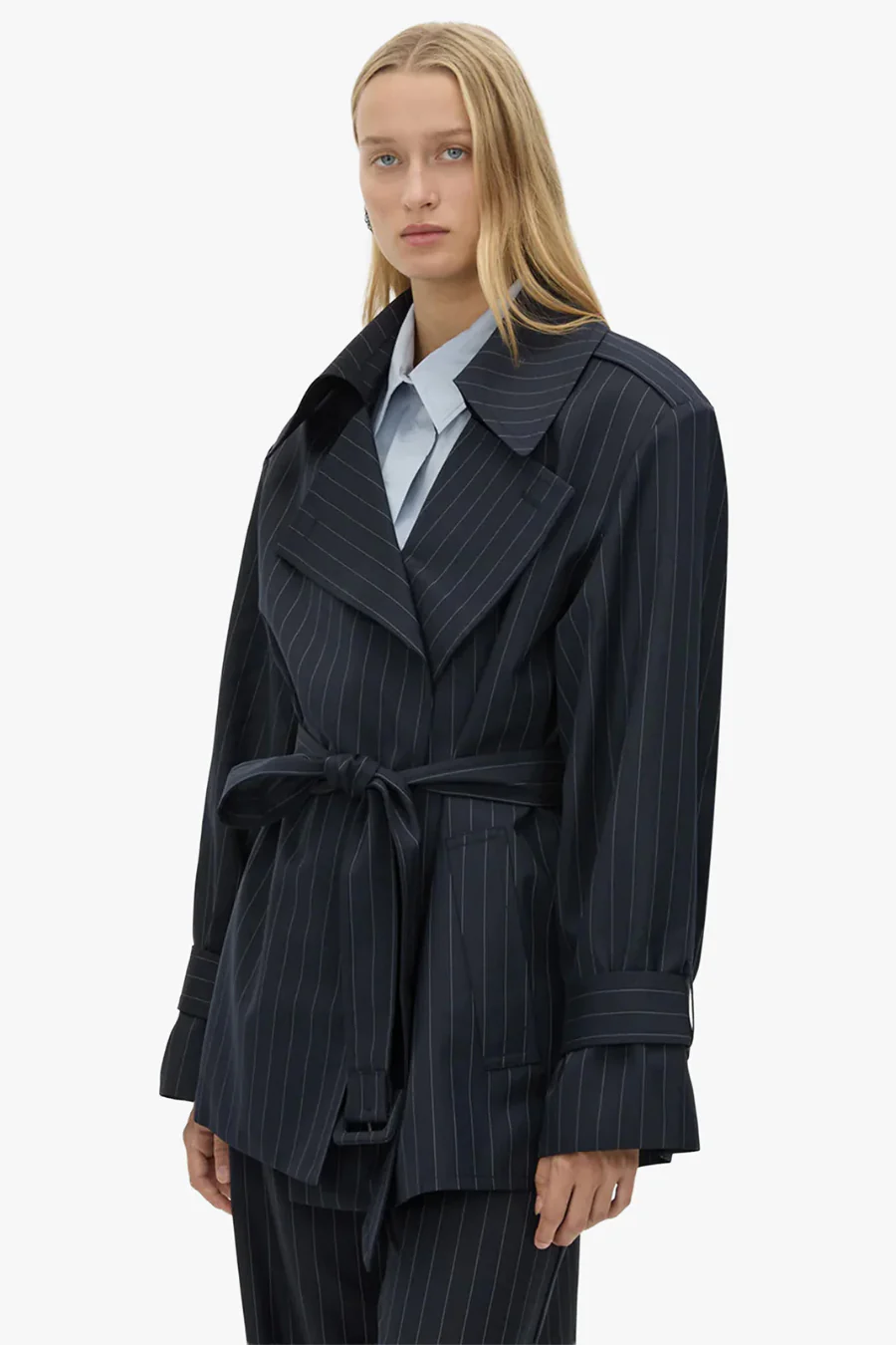 Brody Short Trench Coat French Navy Stripe - Image 3