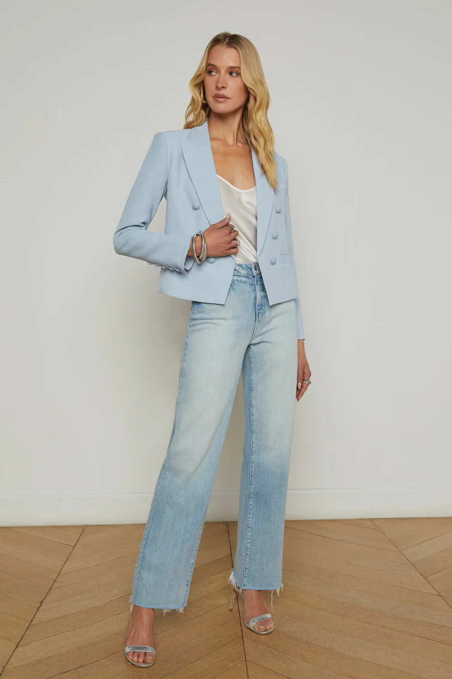 Brooke Open Front Blazer Blue Fog/ Scroll Toile - Image 3
