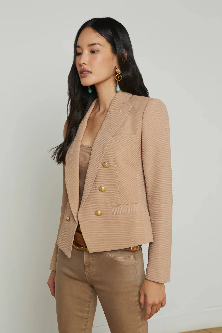 Brooke Open Front Blazer Cappuccino/Sketch Chain - Image 3