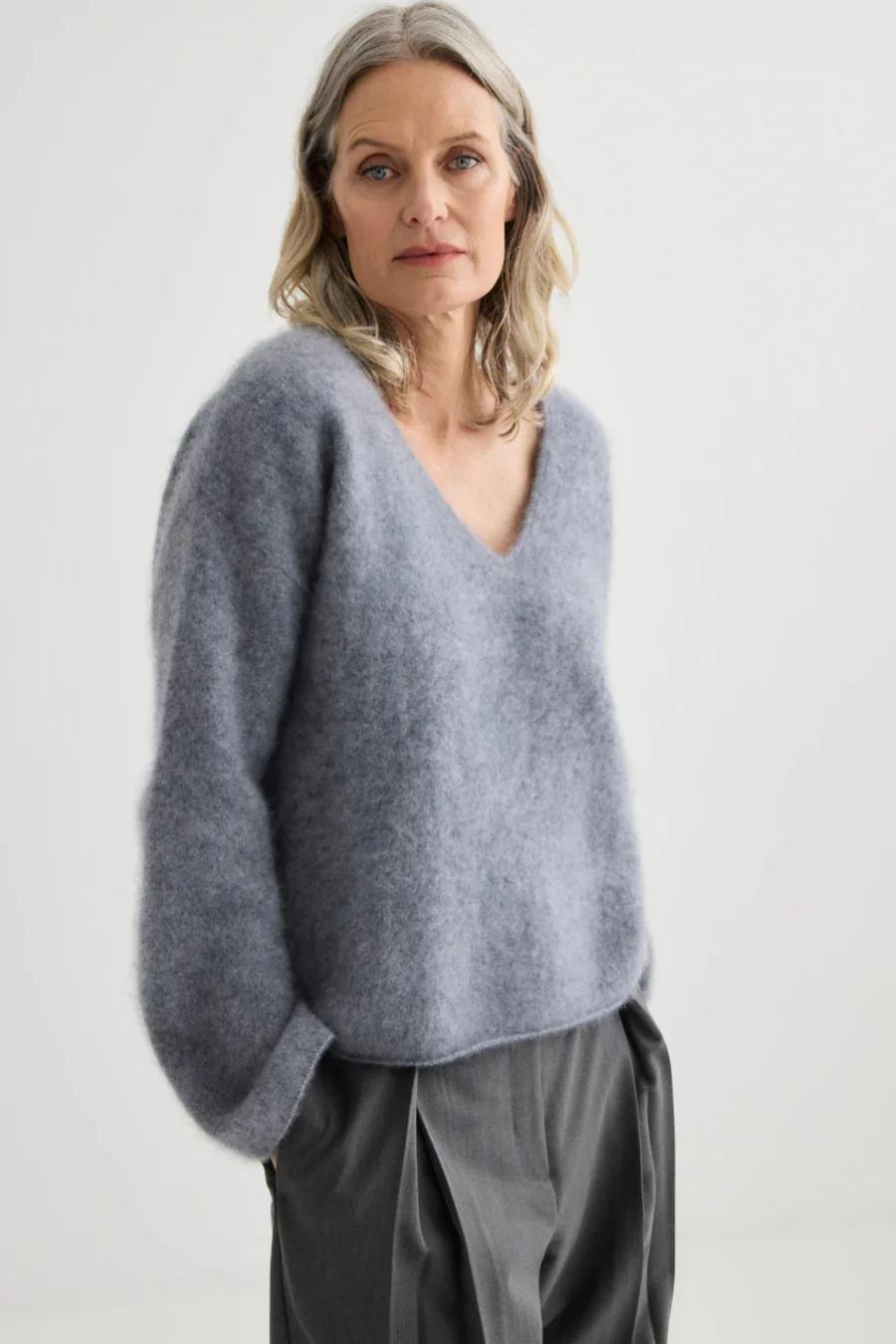 Brushed Cashmere V-Neck Flannel
