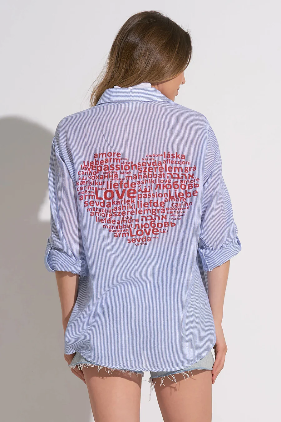 Button Down Shirt Blue Stripe Heart - Image 2
