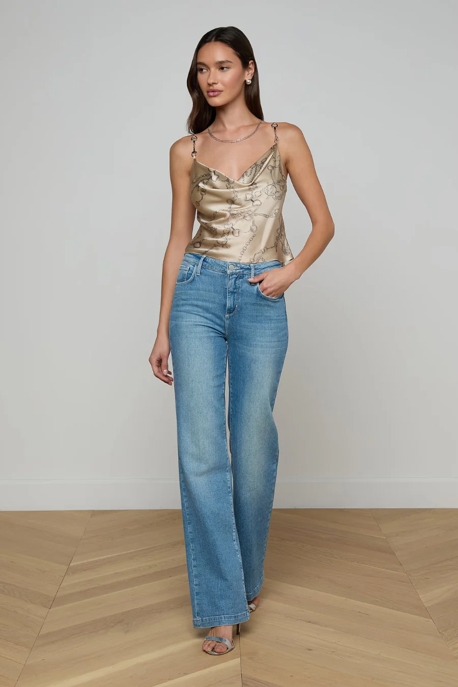 Calista Silk Camisole Macadamia Horsebit Chain