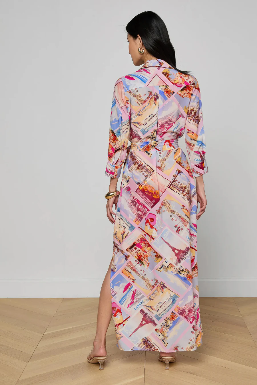 Cameron Long Shirt Dress Light Pink Multi Large Postcard Print - Image 2
