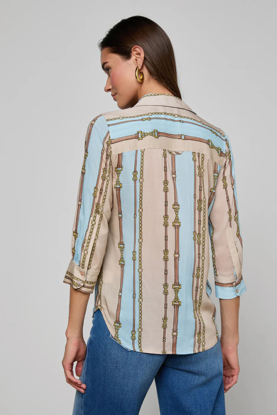 Camille Blouse Taupe/ Light Sage Belt Stripe - Image 2
