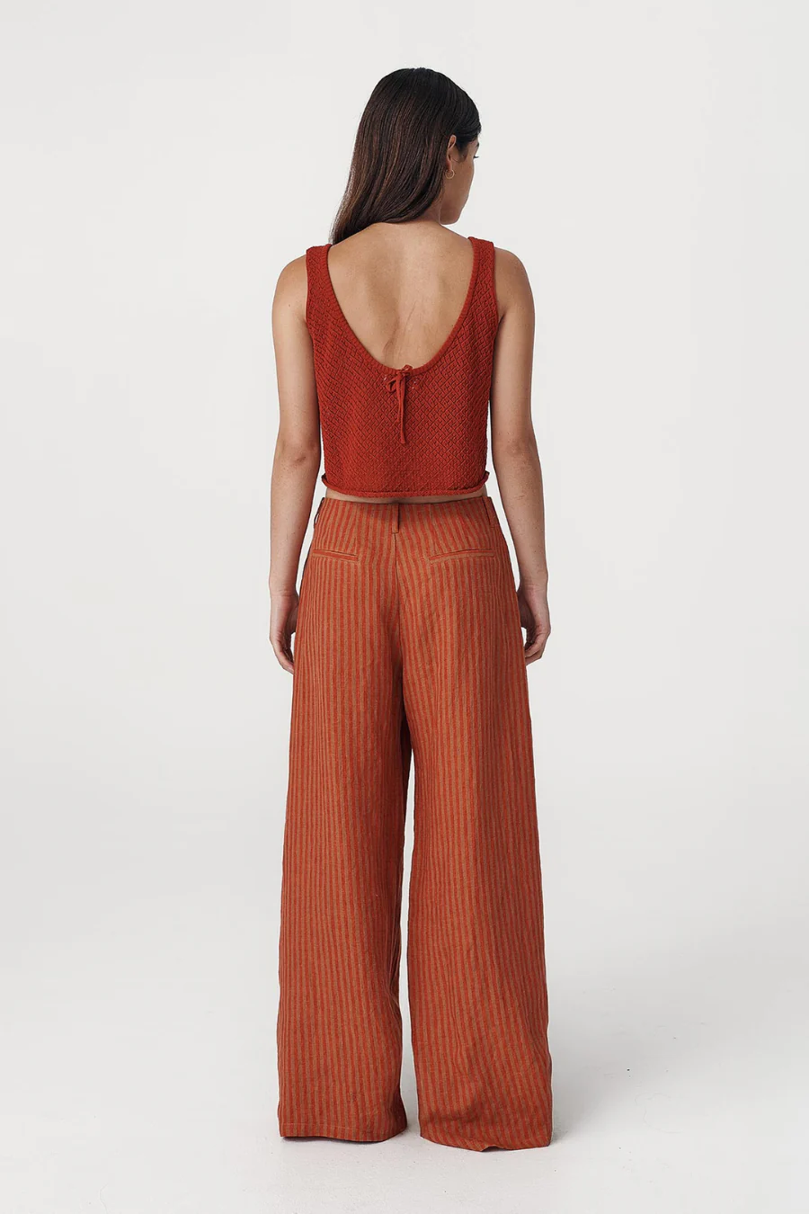 Carlotta Linen Wide Pants Paprika Stripe - Image 2