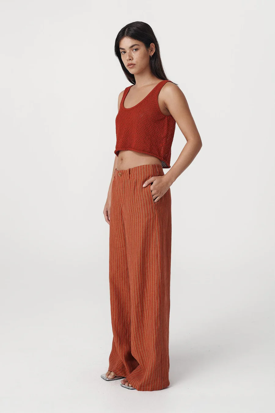 Carlotta Linen Wide Pants Paprika Stripe - Image 3
