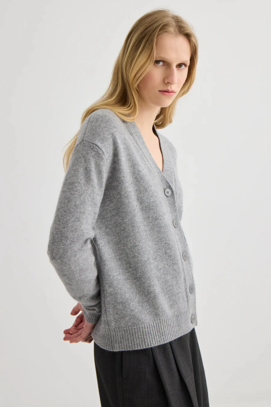 Cashmere V-Neck Cardigan Grey Marle - Image 2