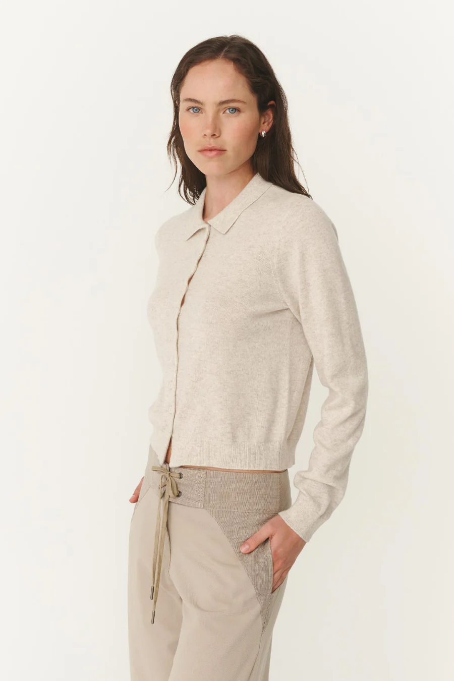 Celia Merino Knit Cardigan Oat Marle - Image 4