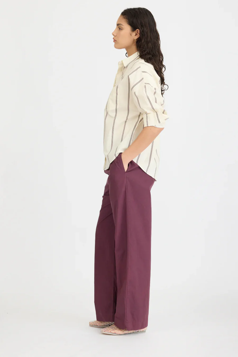 Chiara Long Sleeve Shirt Double Pinstripe | Cherry Ivory - Image 3