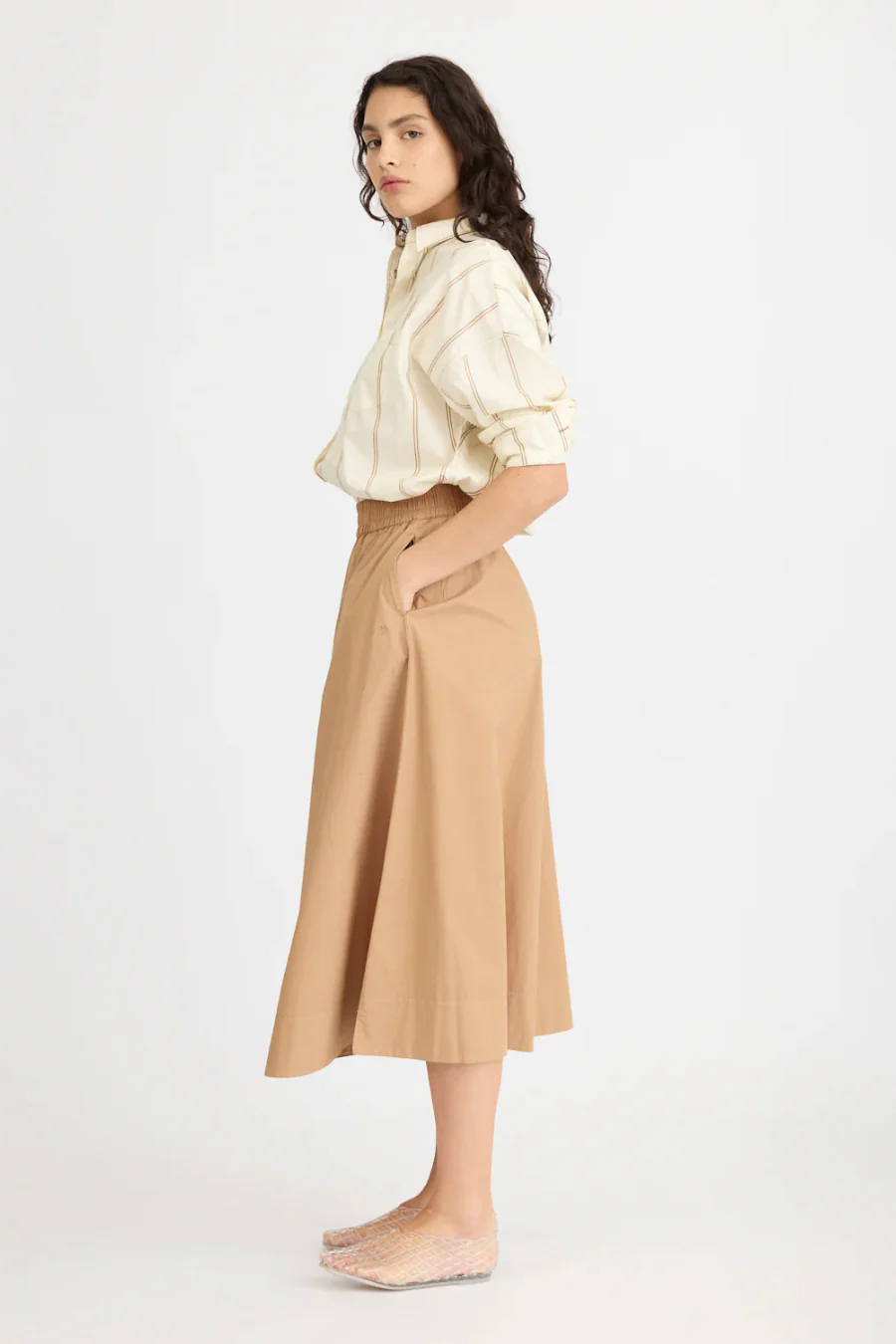 Chiara Long Sleeve Shirt Double Pinstripe | Toffee Ivory - Image 2