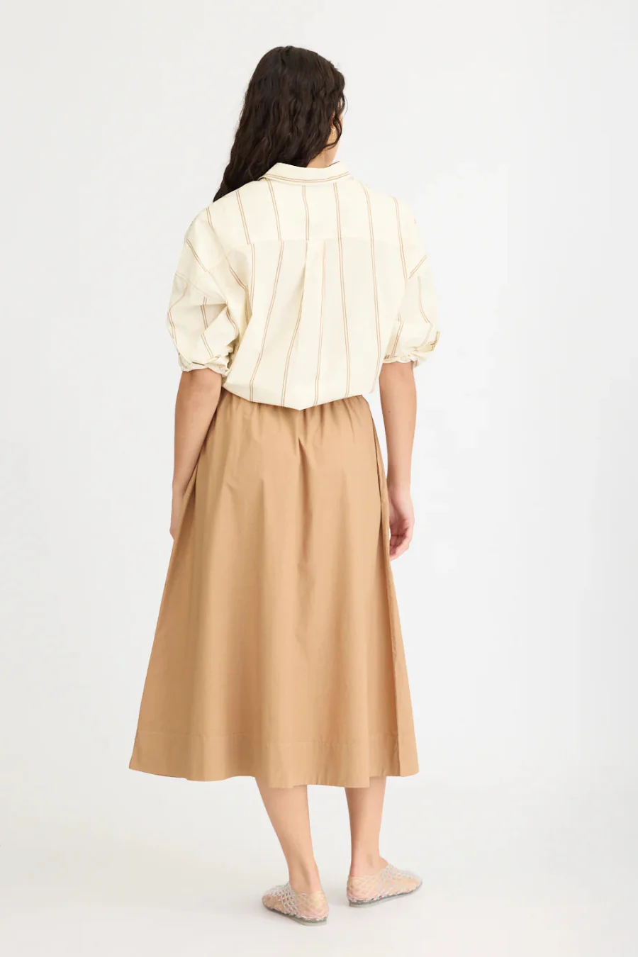 Chiara Long Sleeve Shirt Double Pinstripe | Toffee Ivory - Image 3