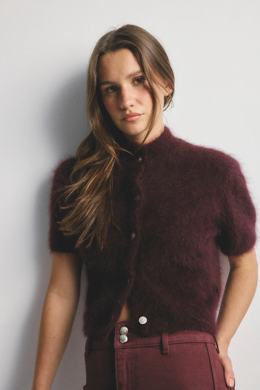 Claudia Cashmere Short Sleeve Aubergine - Image 2