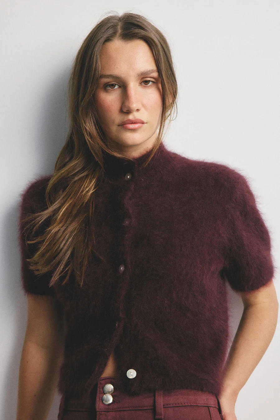 Claudia Cashmere Short Sleeve Aubergine - Image 3