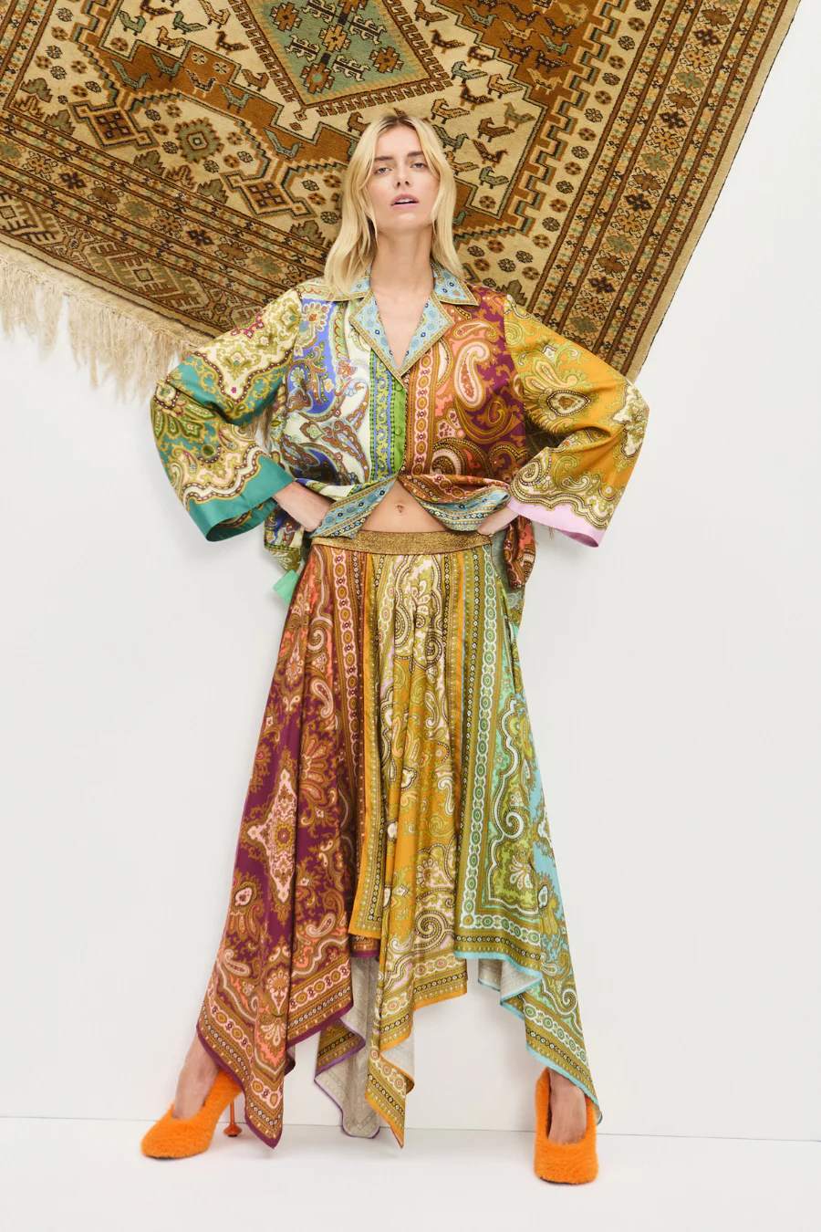 Clemenza Spliced Silk Shirt Multi