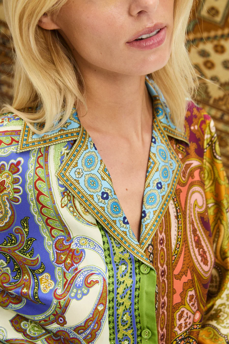 Clemenza Spliced Silk Shirt Multi - Image 3