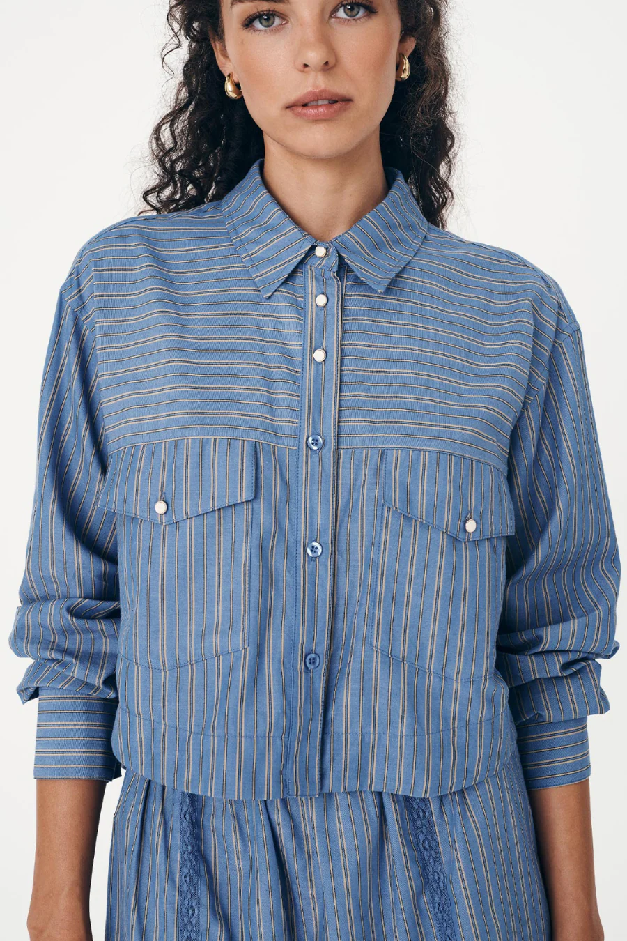 Cole Stripe Crop Shirt Lagoon - Image 3
