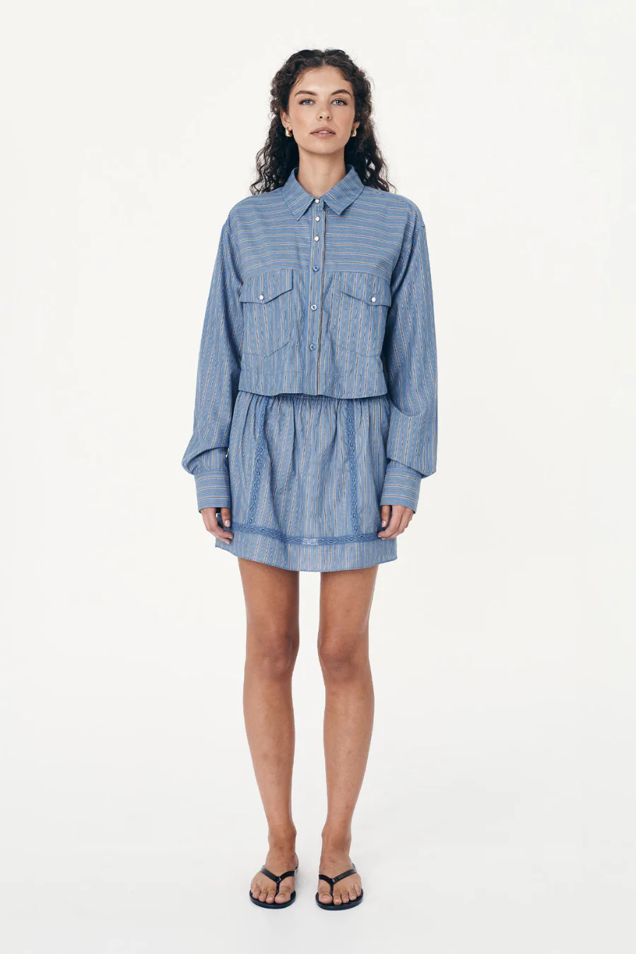 Cole Stripe Crop Shirt Lagoon - Image 4