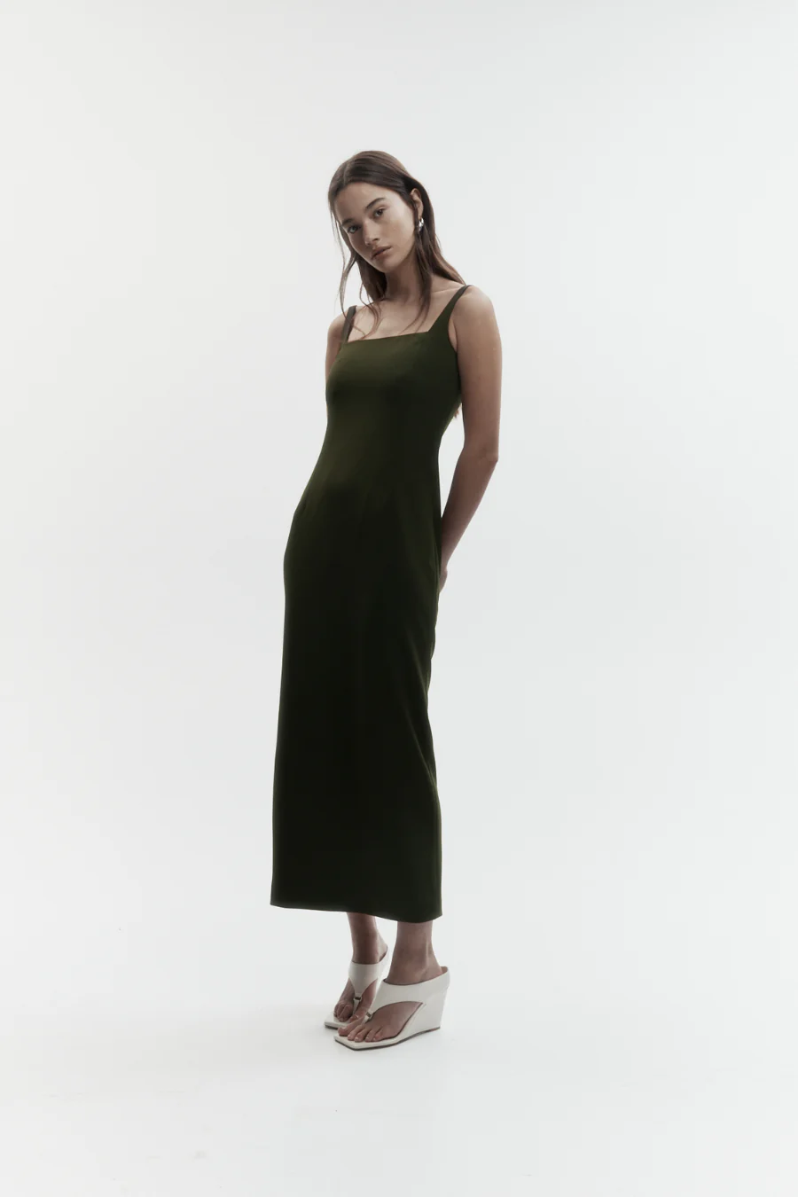 Column Cape Dress Olive