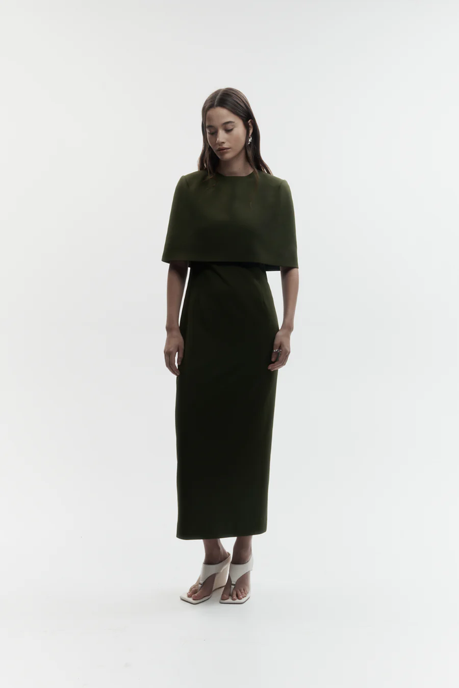 Column Cape Dress Olive - Image 3