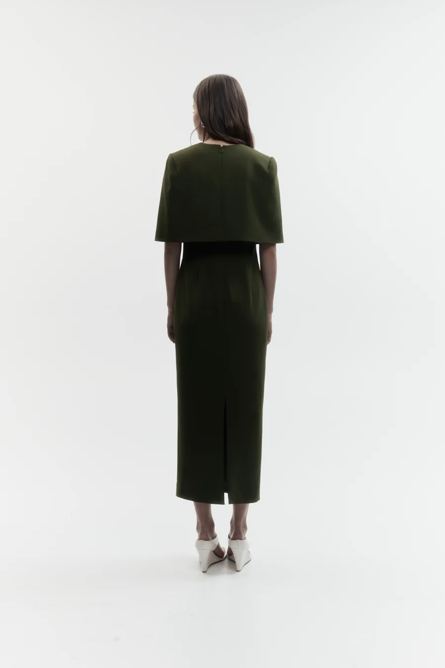 Column Cape Dress Olive - Image 4