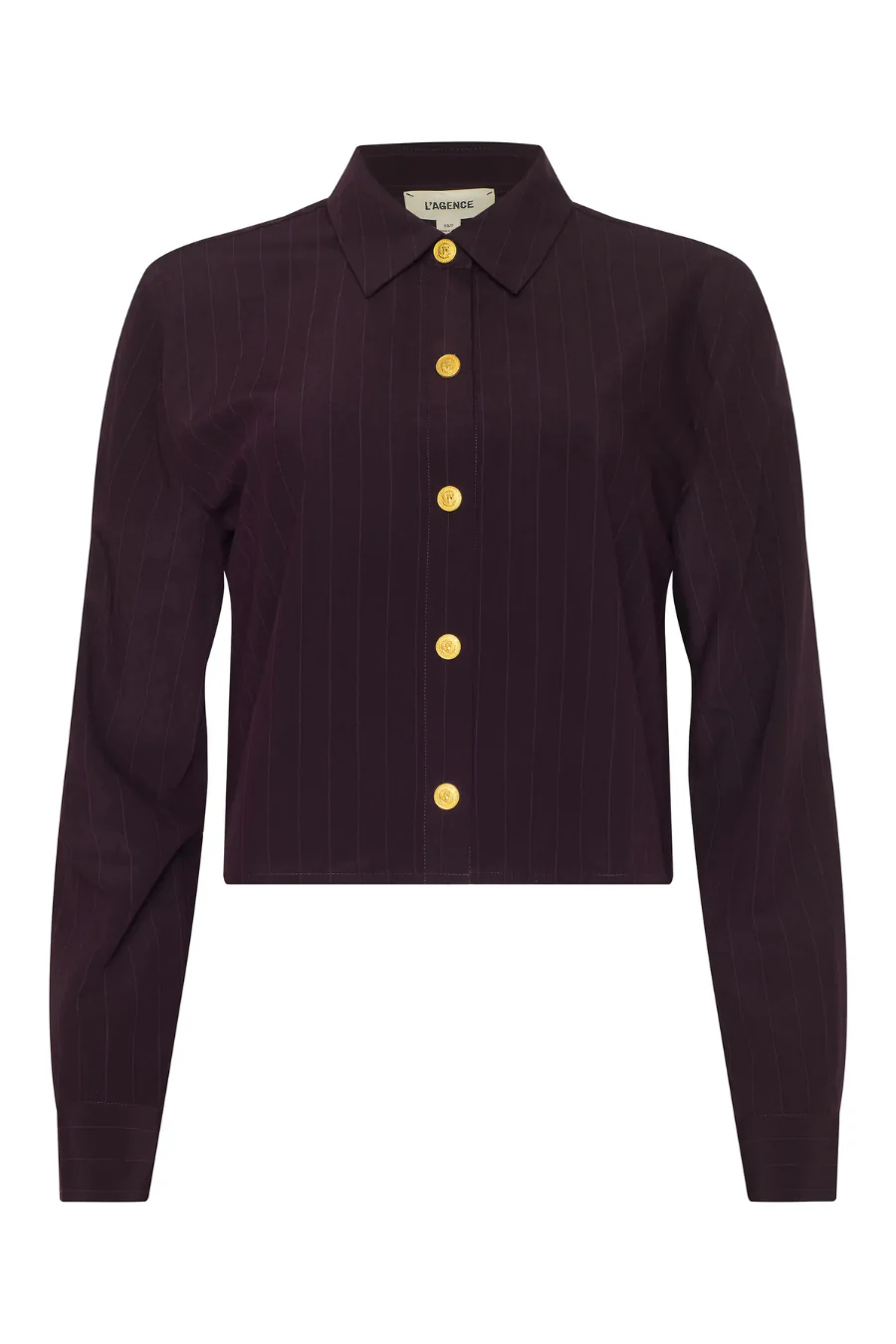 Cosette Crop Hi Low Shirt Dark Malbec Pinstripe - Image 5