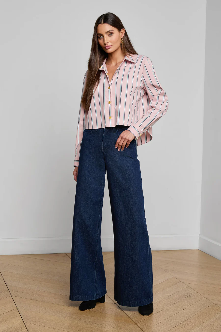 Cosette Crop Hi Low Shirt Pale Rose Stripe