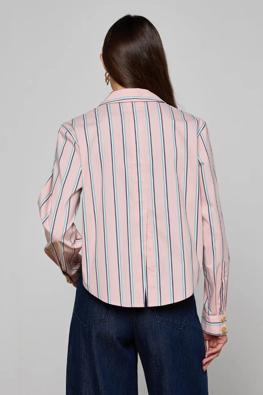 Cosette Crop Hi Low Shirt Pale Rose Stripe - Image 2