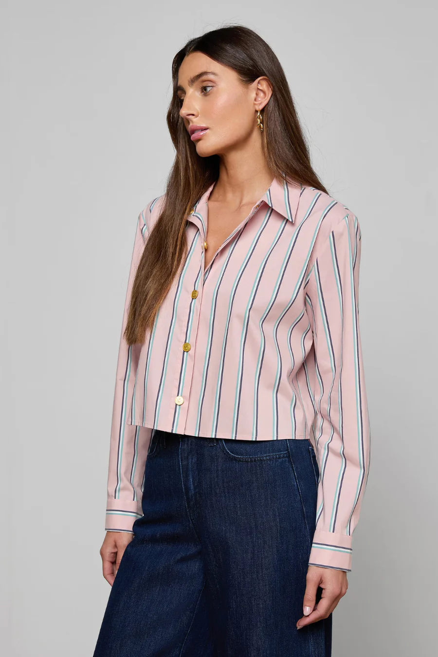 Cosette Crop Hi Low Shirt Pale Rose Stripe - Image 3