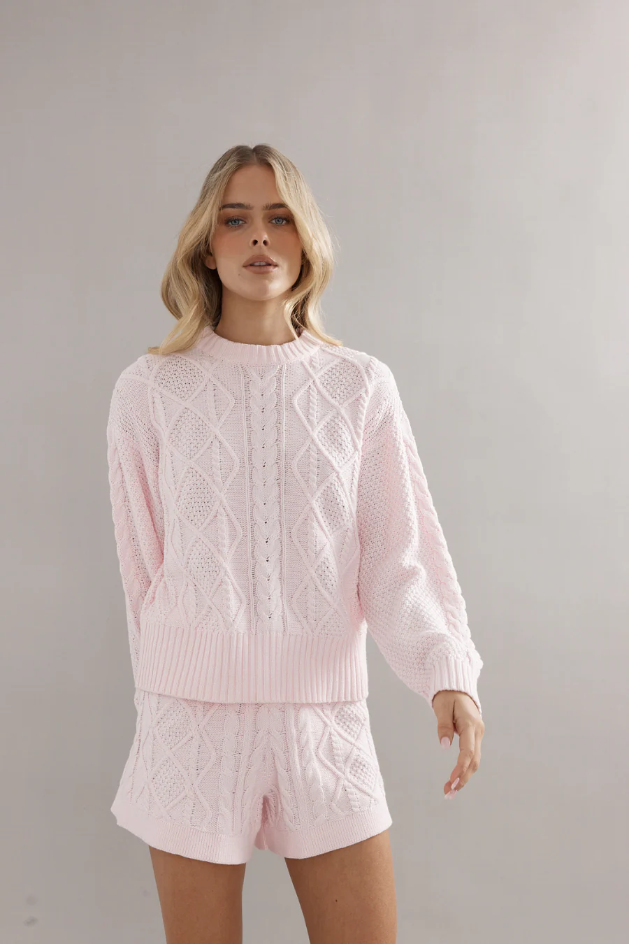 Cotton Cable Knit Jumper Pink - Image 4