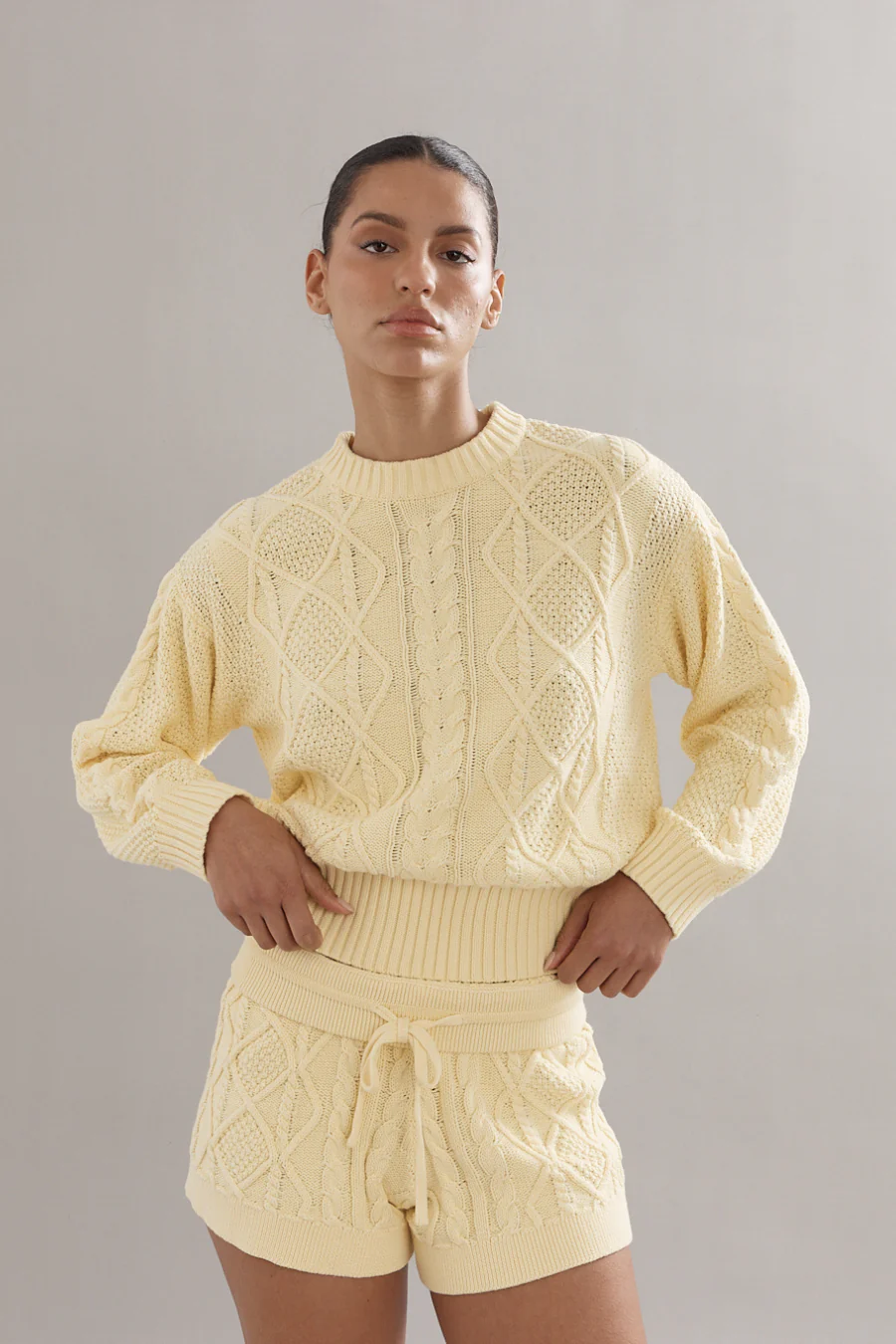 Cotton Cable Knit Jumper Yellow