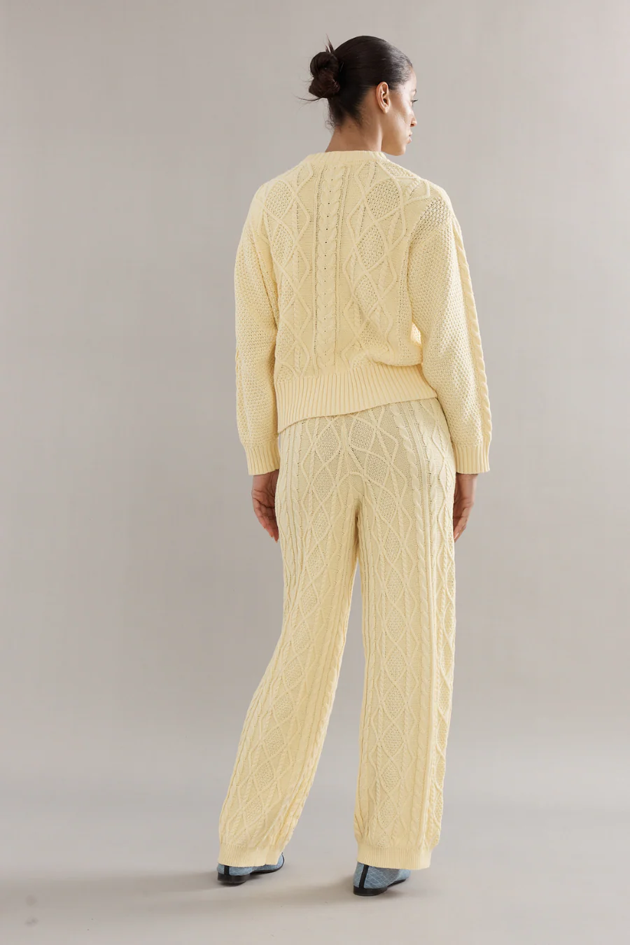 Cotton Cable Knit Pants Yellow - Image 3